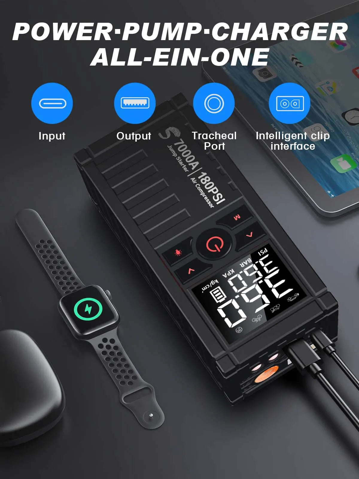 Car Battery Jump Starter With Air Compressor And Tire Inflator