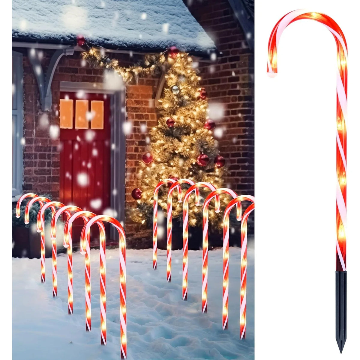 Joyfy Christmas Candy Cane Pathway Marker Lights Outdoor Decorations