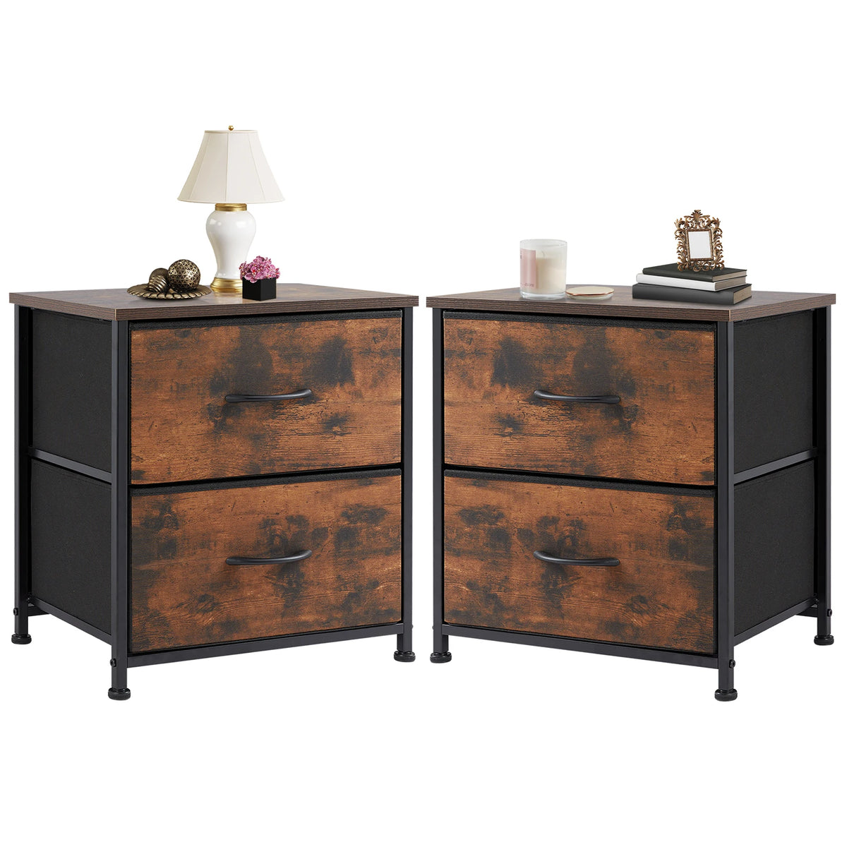 JHK Modern Nightstand With Two Fabric Drawers Storage Cabinet