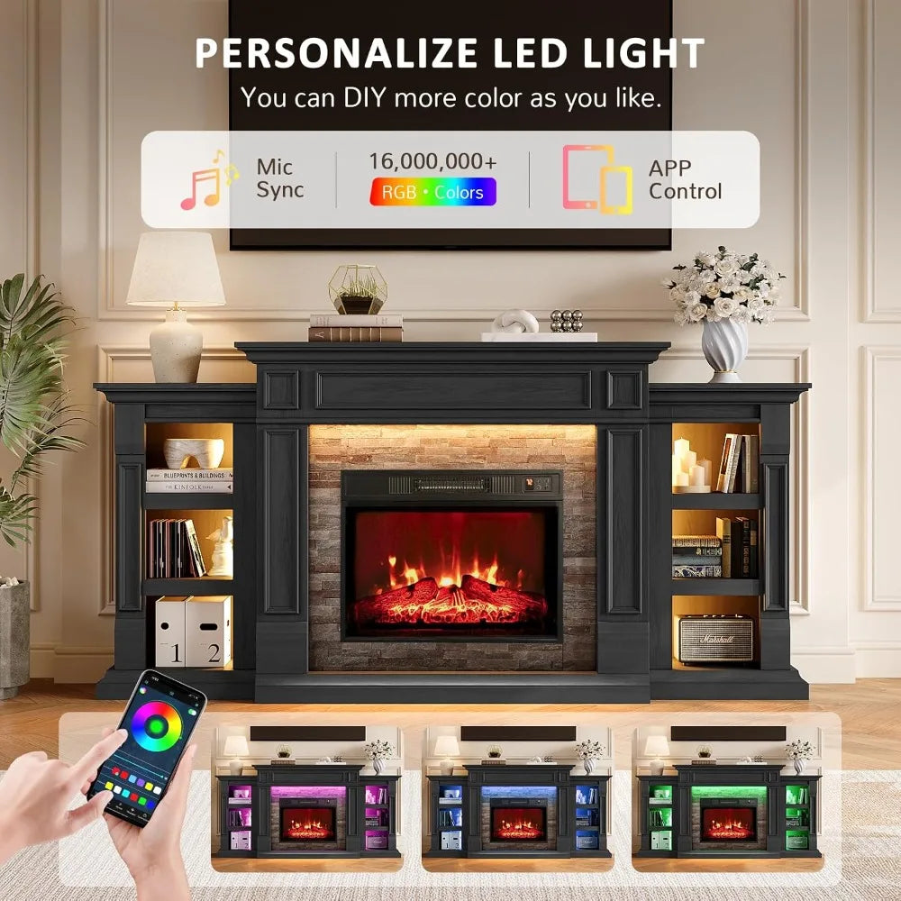 72" Electric Fireplace with Mantel, LED Light Fireplace TV Stand Entertainment Center for TVs up to 80",3D Realistic, Customized