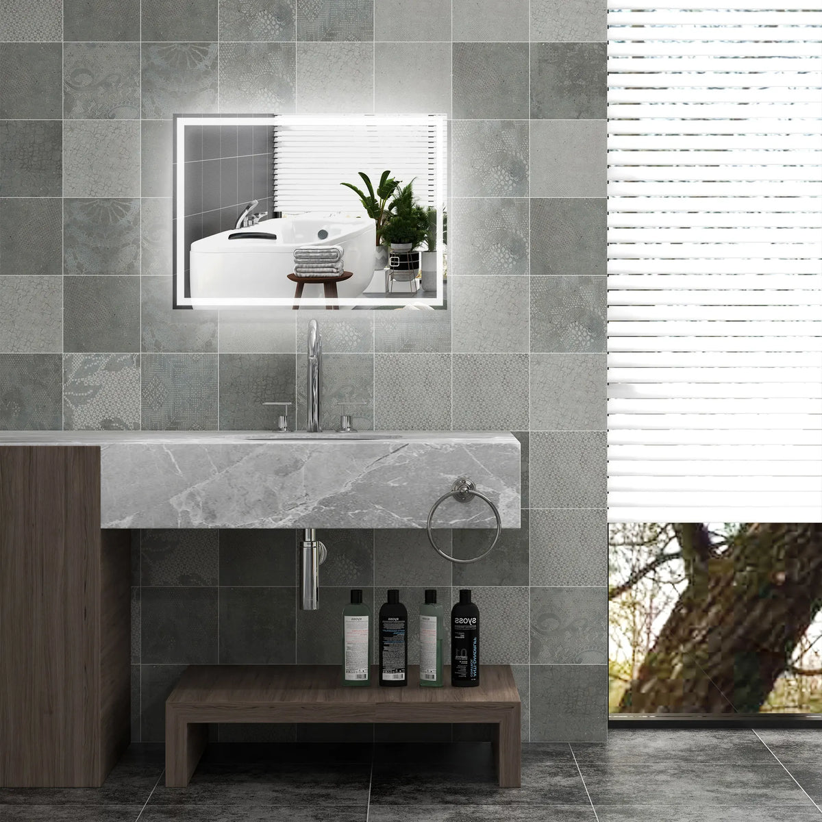 32" X 24'' Led Illuminated Bathroom Mirror, Wall Mounted Vanity Mirror with Dimmable Memory Touch, Waterproof, Silver