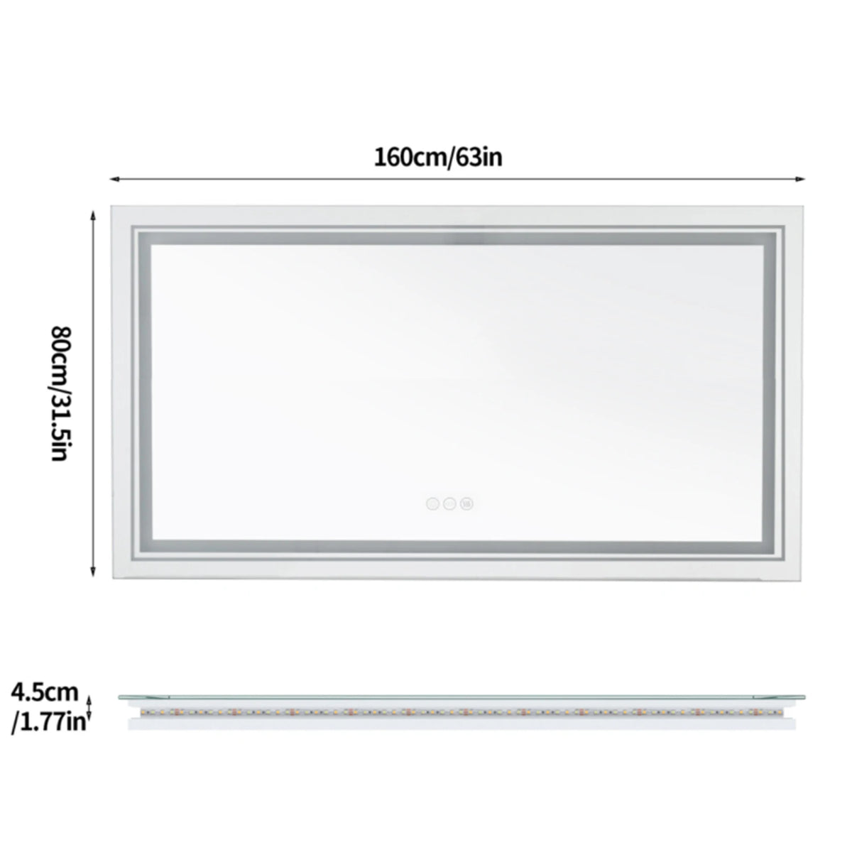Multi Sized Jumbo Large Illuminated LED Bathroom Mirror with Front+Backlit Lights Wall Mounted Anti-fog Vanity Mirror for Making Shaving
