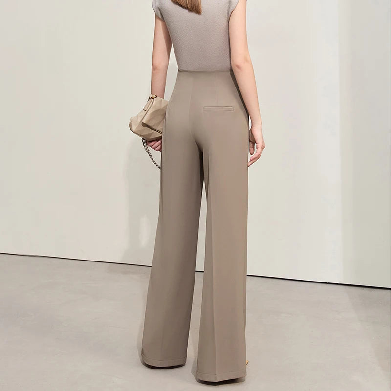 AMII Women's Wide Leg Casual Twill Trousers With Pockets