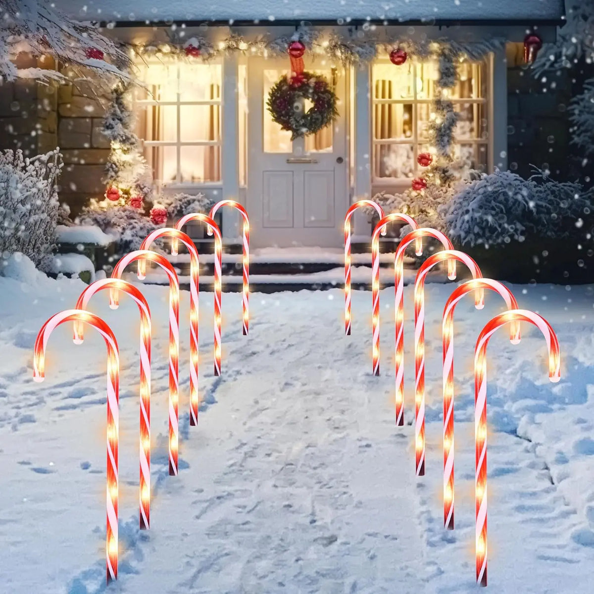 Joyfy Christmas Candy Cane Pathway Marker Lights Outdoor Decorations