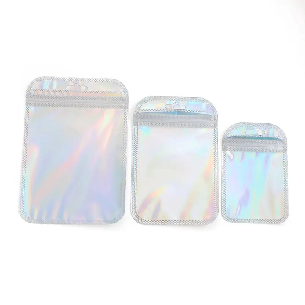 Iridescent Self Sealing Jewelry Pouches Resealable Zip Lock Bags