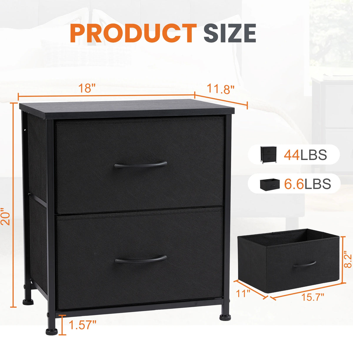 JHK Modern Nightstand With Two Fabric Drawers Storage Cabinet