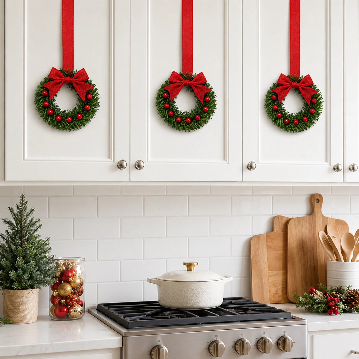 HiMISS Christmas Wreaths With Pine Berry Bows For Holiday Decor