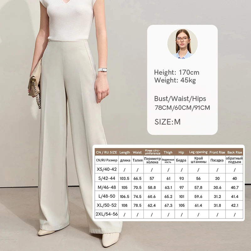 AMII Women's Wide Leg Casual Twill Trousers With Pockets