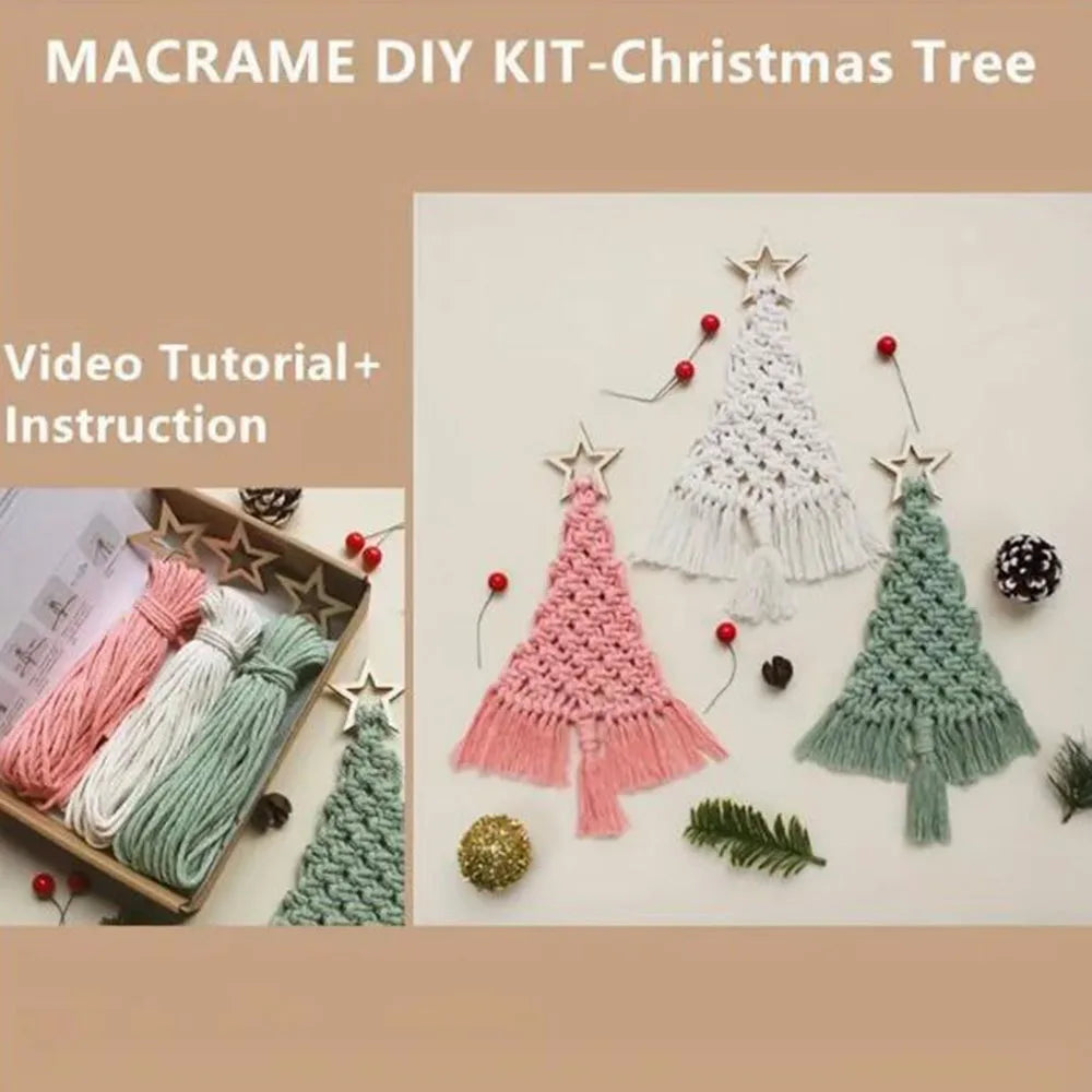 Christmas Tree Macrame DIY Kit With Cotton Cord And Tutorial