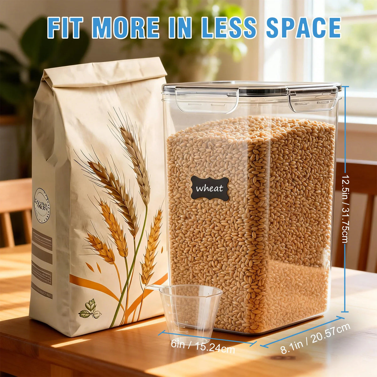 4Pcs Sealed Food Storage Containers with Lids 9.5L/321 oz Airtight Food Dry Cargo Jars Transparent Plastic Organizer for Storing Grains Flour Sugar Rice Pasta Snacks Baking Supplies Coffee Dried Fruits