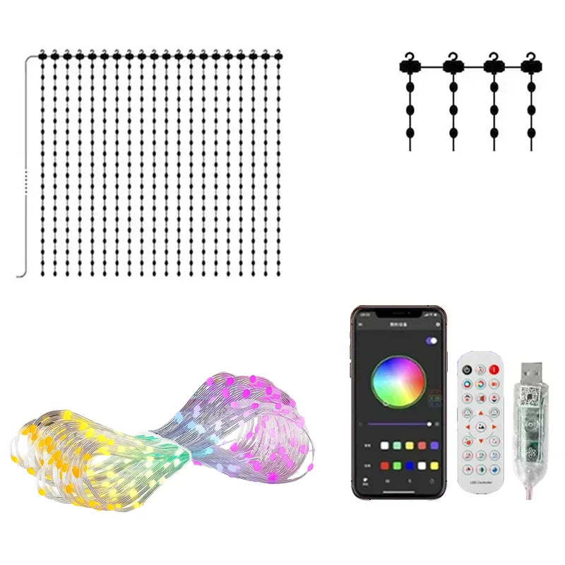 RGB Curtain String Lights Music Sync App Controlled Wall Decor