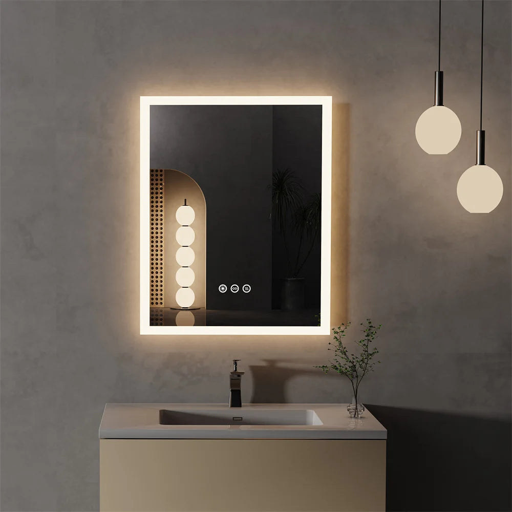 LUVODI Wall Mounted LED Bathroom Mirror Smart Touch Vanity Makeup Mirror with 3 Color Dimmable Feature And Defog Function