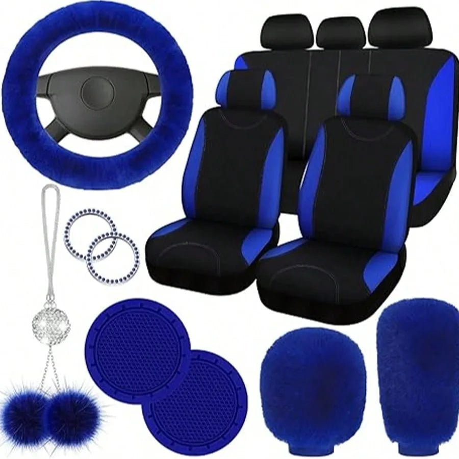 Universal Car Seat Cover Set With Fluffy Fleece Accessories