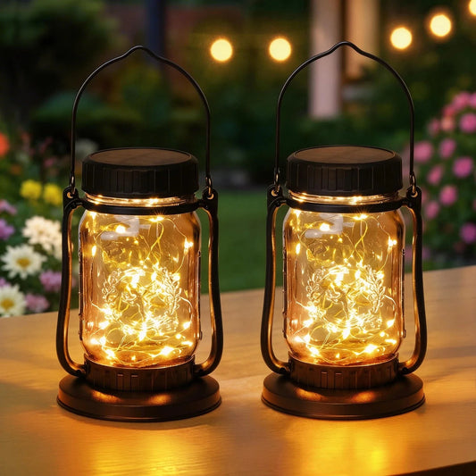 KPSTEK Solar Hanging Outdoor Lanterns With Fairy String Lights