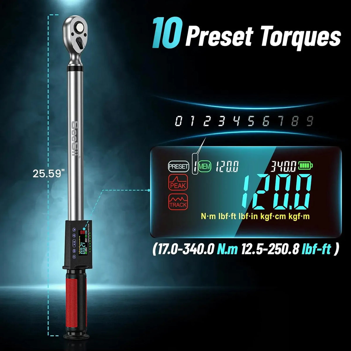 Seesii Digital Torque Wrench With LED Alert And Adjustable Modes