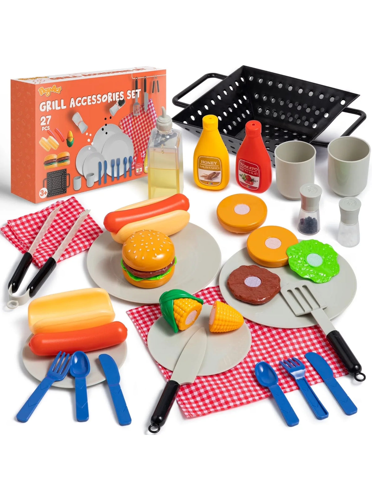 Joyfy Kids Kitchen Playset With BBQ Grill And Pretend Food Sets