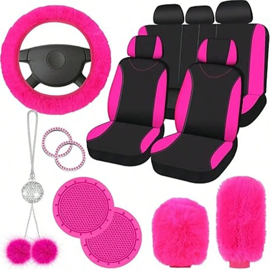 Universal Car Seat Cover Set With Fluffy Fleece Accessories
