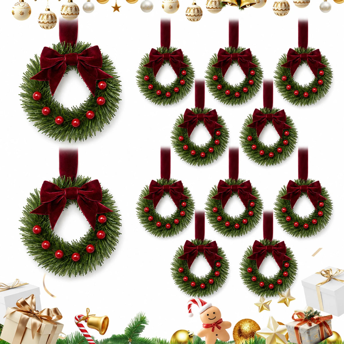 HiMISS Christmas Wreaths With Pine Berry Bows For Holiday Decor