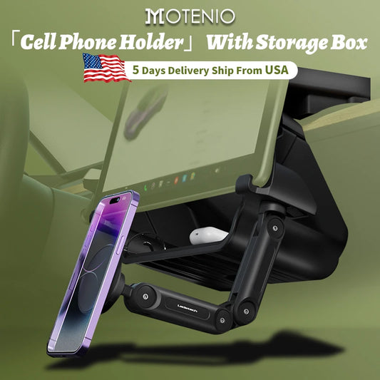 MOTENIO Foldable Magnetic Phone Holder With Storage Box for Tesla