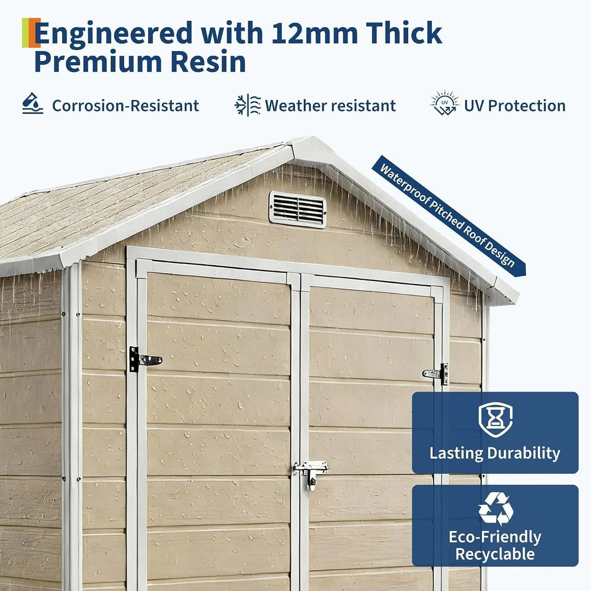 6x4 FT Plastic Resin Outdoor Storage Shed with Reinforced Floor Lockable Door Window Ventilation Weather Resistant Double Wall Garden Tool Lawn Mower Bike Storage for Patio Backyard