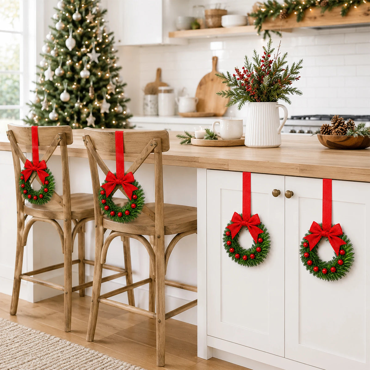 HiMISS Christmas Wreaths With Pine Berry Bows For Holiday Decor