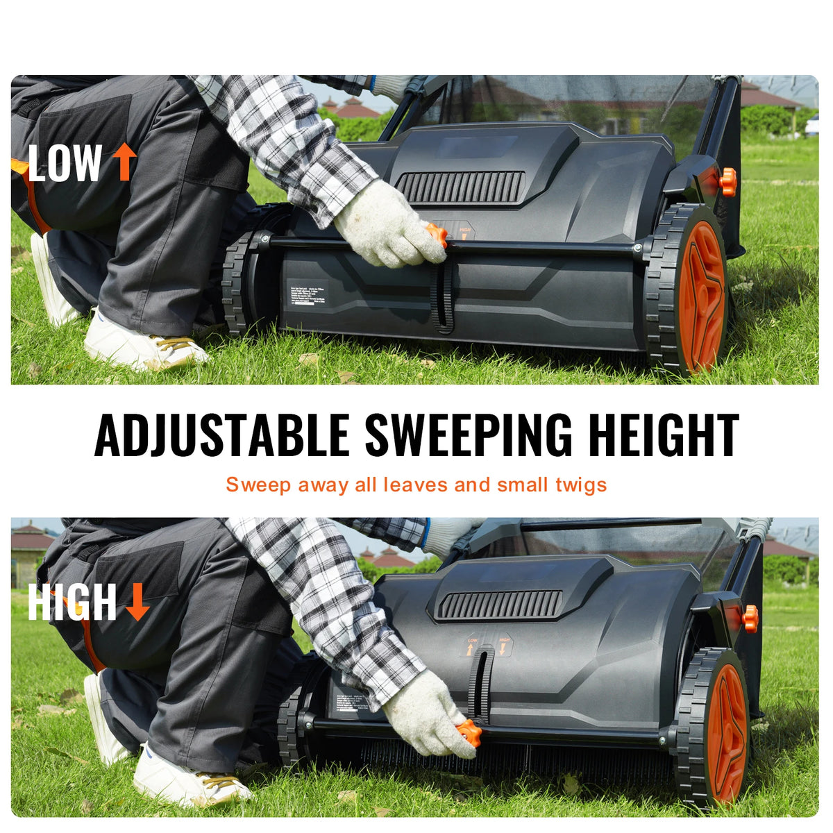 SucceBuy Push Lawn Sweeper 3.5cu.ft 21inLeaf Grass Collector Steel Durable Capacity Mesh Collection Hopper Bag 2Spinning Brushes