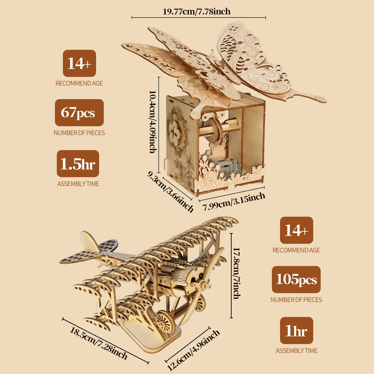 Music Park 3D Wooden Puzzle Plane Butterfly DIY Building Kit