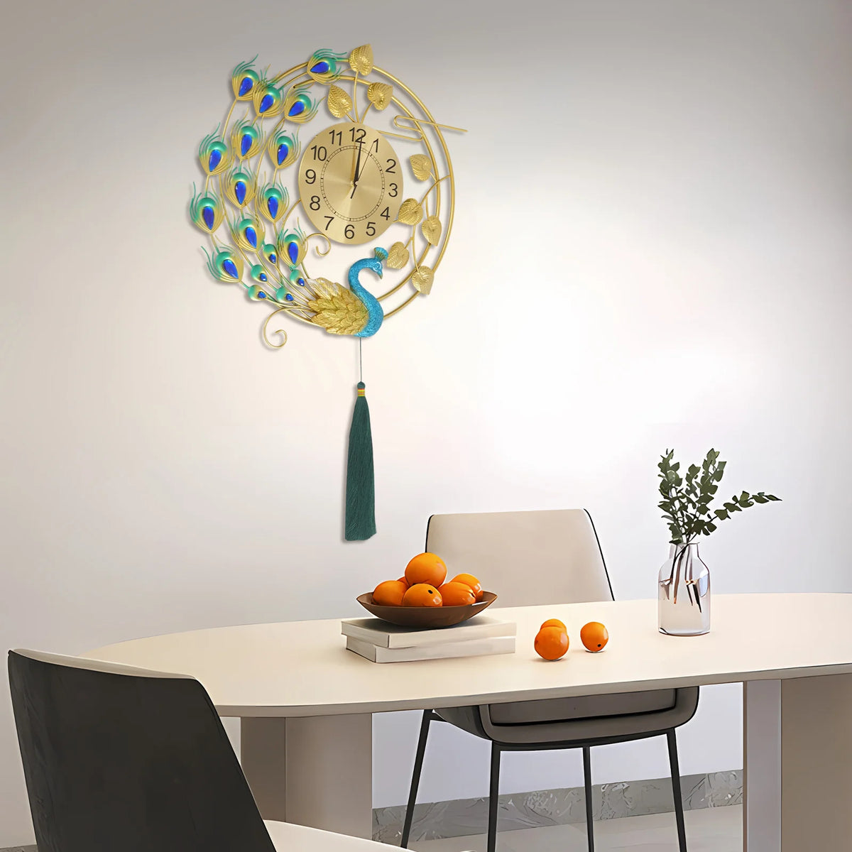 Decorative Peacock Wall Clock With Silent Quartz Movement For Home