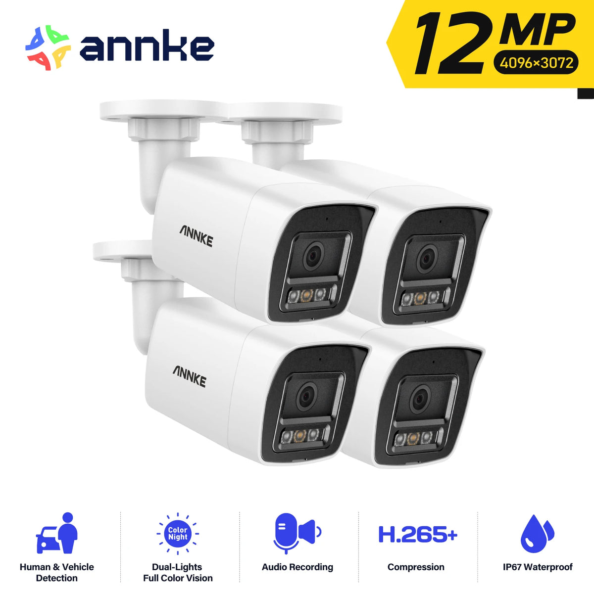 ANNKE C1200 12MP PoE Security Camera H.265+ 2.8MM 134° Wide angle outdoor camera IP67 Audio Color Night Vision cameras for home security