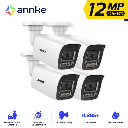 ANNKE C1200 12MP PoE Security Camera H.265+ 2.8MM 134° Wide angle outdoor camera IP67 Audio Color Night Vision cameras for home security