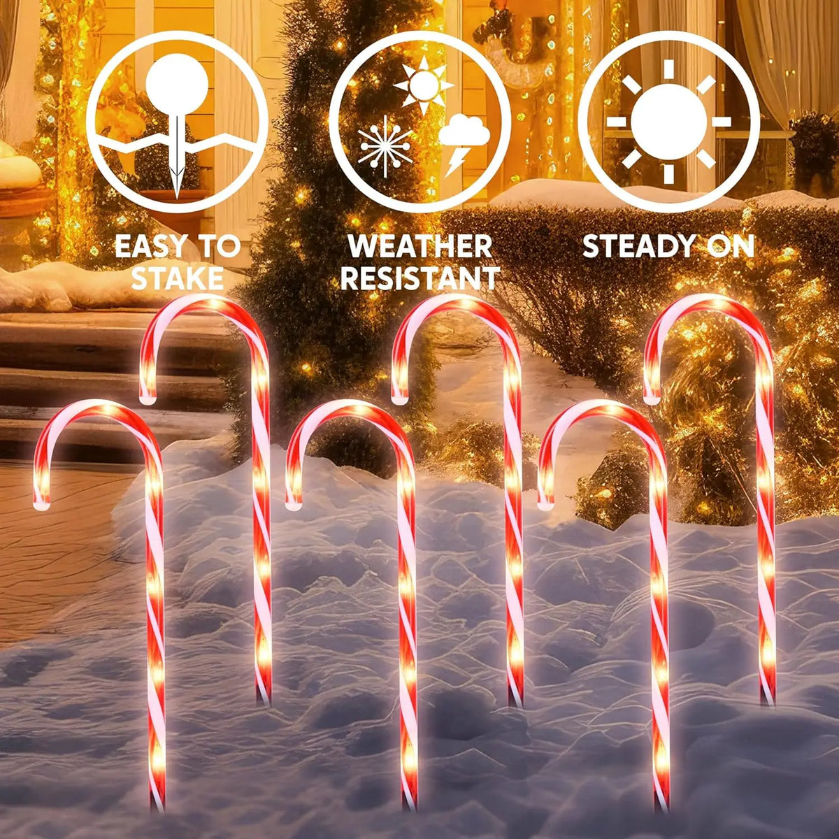 Joyfy Christmas Candy Cane Pathway Marker Lights Outdoor Decorations