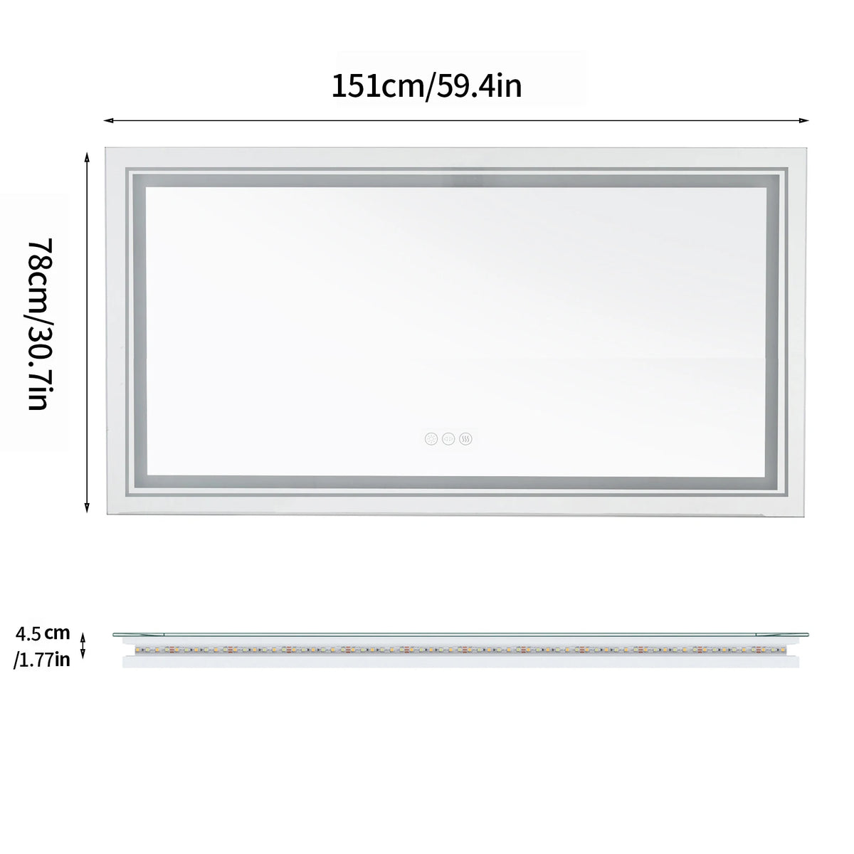 Multi Sized Jumbo Large Illuminated LED Bathroom Mirror with Front+Backlit Lights Wall Mounted Anti-fog Vanity Mirror for Making Shaving