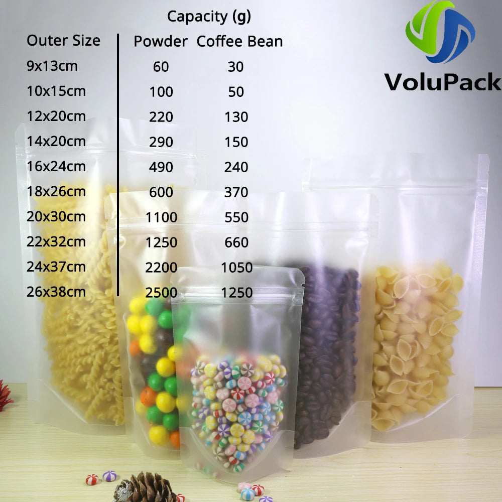 VoluPack Recyclable Frosted Stand Up Zip Lock Storage Pouches