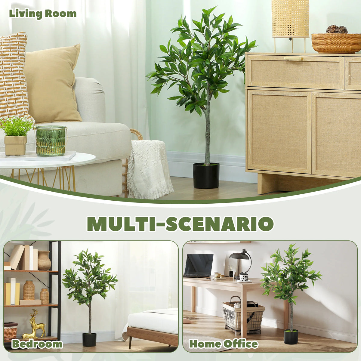 Realistic Artificial Laurel Tree Potted Faux Plant Home Office Decor