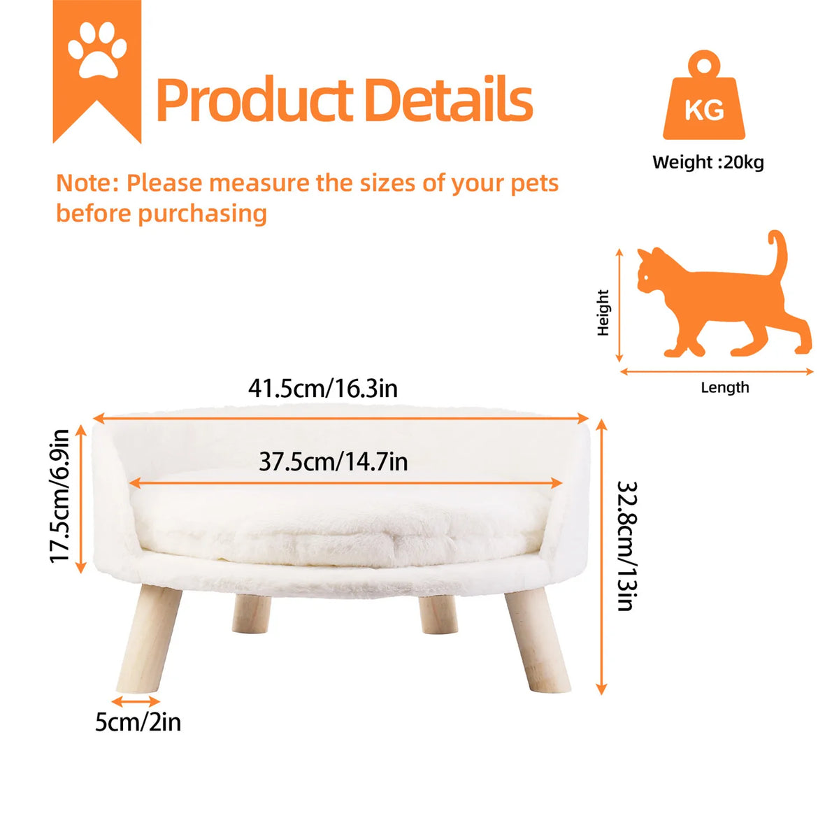 BINGOPAW Raised Pet Sofa Bed with Removable Cushion for Cats