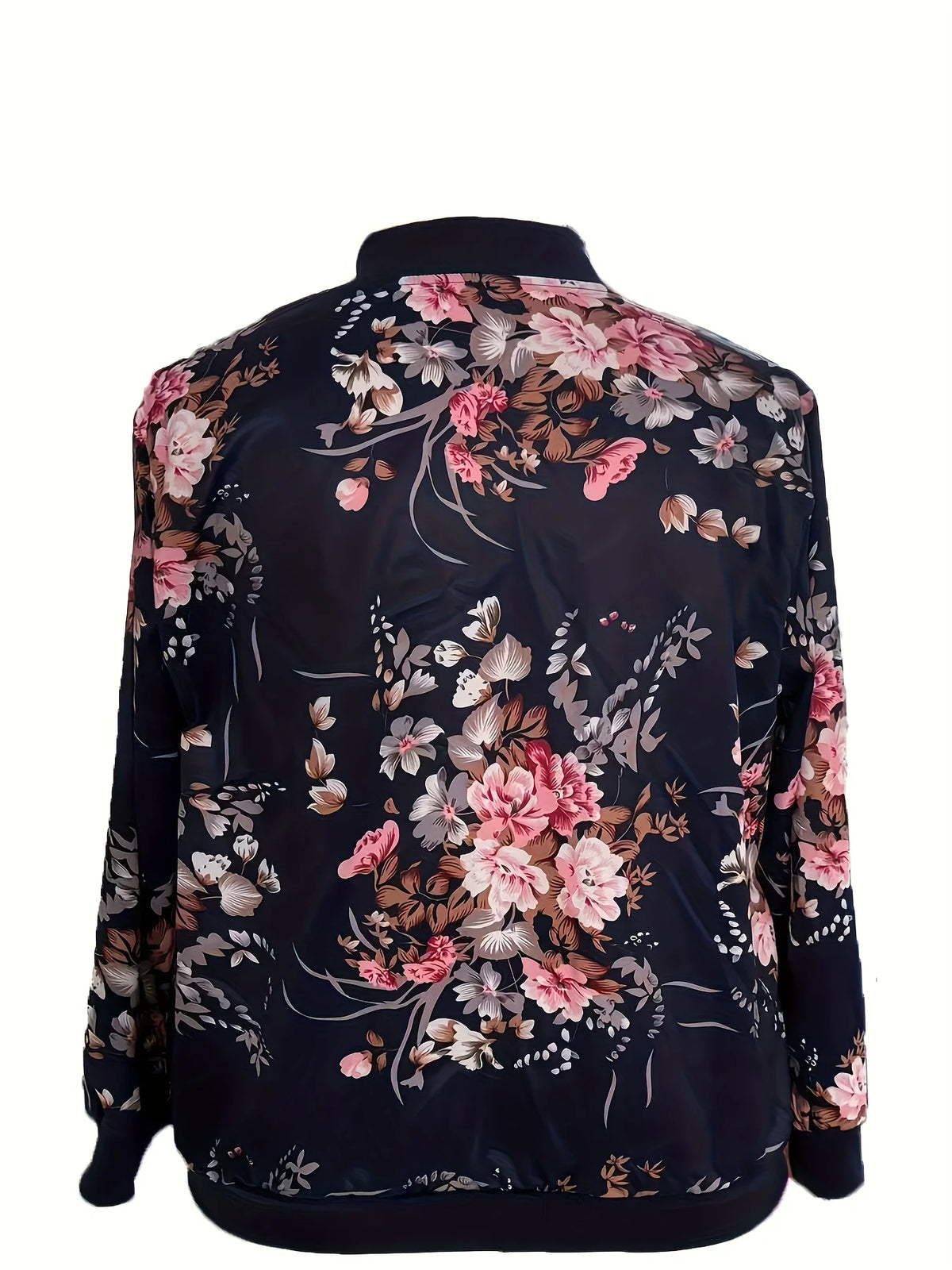 Women's Floral Print Zipper Baseball Jacket With Stand Collar
