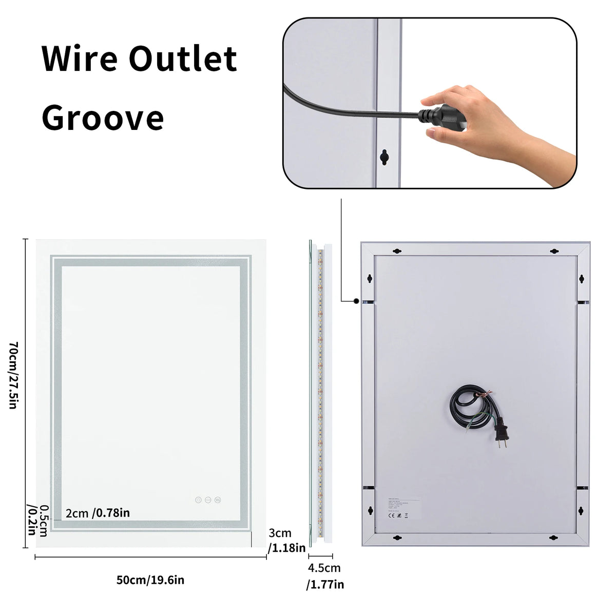 Multi Sized Jumbo Large Illuminated LED Bathroom Mirror with Front+Backlit Lights Wall Mounted Anti-fog Vanity Mirror for Making Shaving