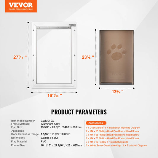 SucceBuy Aluminum Frame Pet Door With Lock And Weatherproof Flap