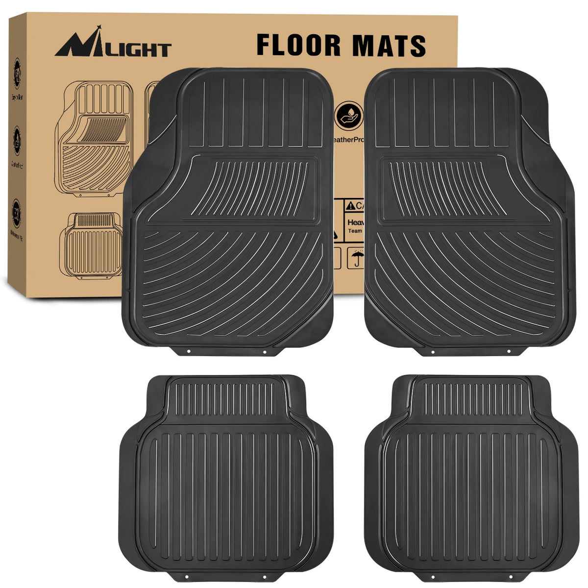 Nilight Universal PVC Floor Mats, All Weather Heavy Duty Protection